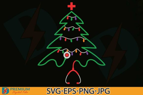 Stethoscope Christmas Tree Nurse SVG for Graphics and T-Shirt Designs